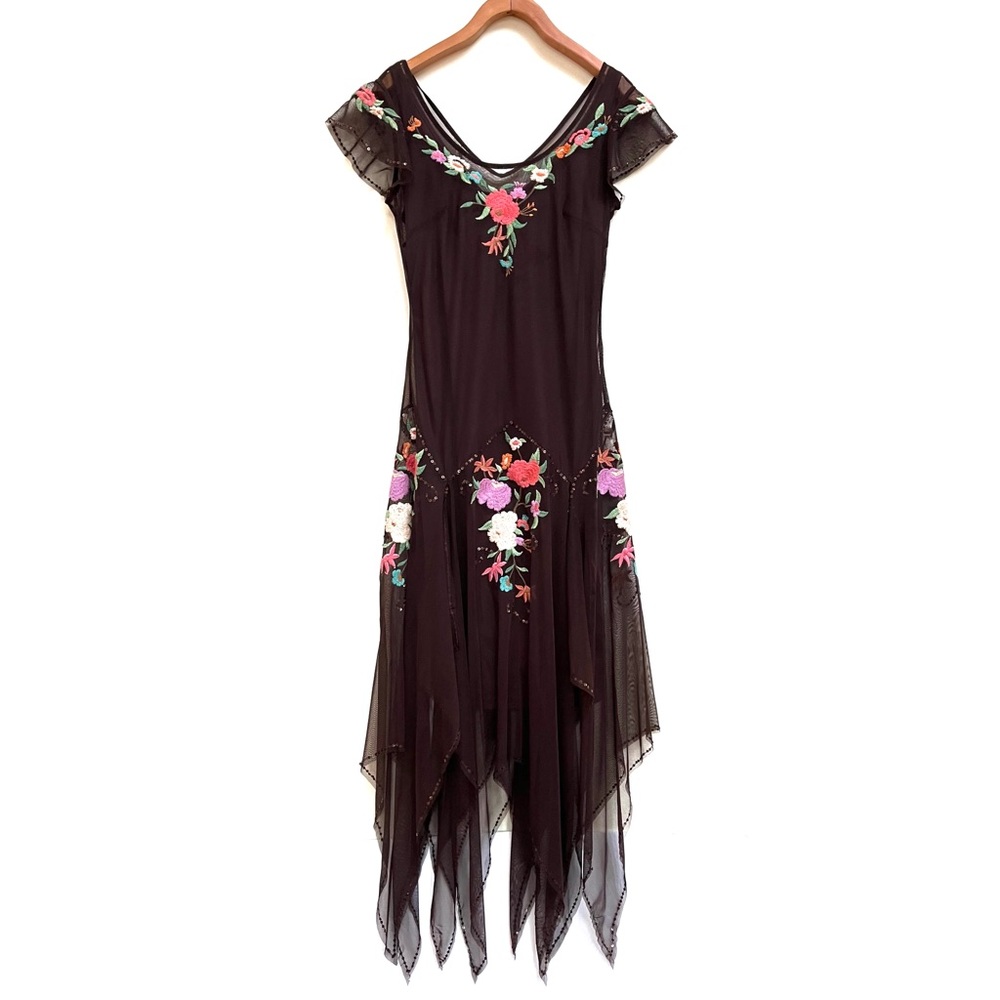 Embroidered Floral Chiffon Sequin Dancing Party Dress, Size Small